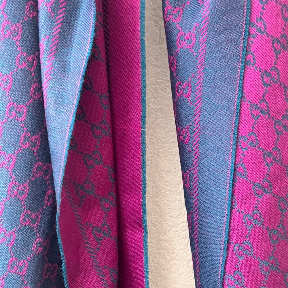Gucci GG Reversible Scarf - Petroleum Blue/Pink - Picture 8 of 13